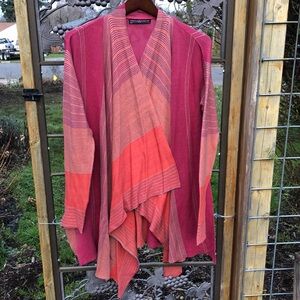 Peruvian Connection long open front sweater in  shades of rose size S